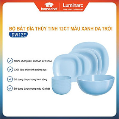 Bộ bát đĩa (tô, chén, dĩa) thủy tinh Luminarc Carine Blue 12CT - DW 12E, dùng lò vi sóng, máy rửa bát | Hàng chính hãng
