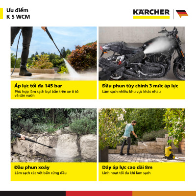 [Sản xuất Châu ÂU] Máy phun rửa áp lực cao Karcher K 5 WCM - Động cơ từ - Công suất 2100W - Bảo hành 24 tháng - Hàng Chính Hãng