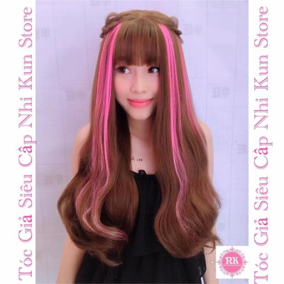 Tóc giả cao cấp moc line hồng phấn- tặng lứoi chùm tóc