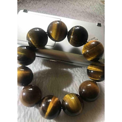 VÒNG HẠT TO 20mm ĐÁ TỰ NHIÊN MẮT HỔ VÀNG NÂU NAM Mạng THỔ KIM