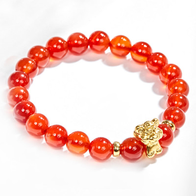 Vòng Tay Đá Mã Não Đỏ Phối Charm Tuổi Dần Bạc Mạ Vàng 24K Ngọc Quý Gemstones