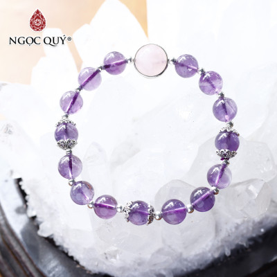 Vòng tay đá thạch anh tím phối thạch anh hồng 8mm mệnh hỏa, thổ - Ngọc Quý Gemstones