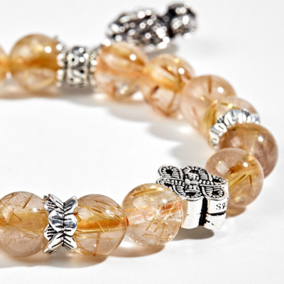 Vòng Thạch Anh Tóc Vàng Phối Charm Tỳ Hưu Treo (8mm) Ngọc Quý Gemstones