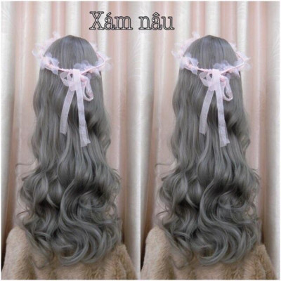 Tóc giả nguyên đầu xám xoăn- tặng lưới chùm tóc- hình thật
