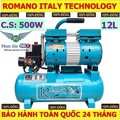 [chính hãƞg] Máy nén khí không dầu Romano 12L - 840W, 100% Dây đồng, Bảo hành 1 năm