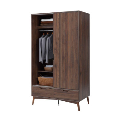 Tủ quần áo cửa lùa 2 cánh kèm ngăn kéo BÌNH LONG gỗ công nghiệp cao cấp chống ẩm, màu nâu tự nhiên