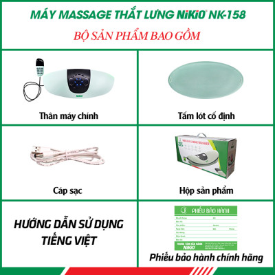 Máy Massage Lưng Và Thắt Lưng Nikio NK-158 - Công Nghệ Mát Xa Cải Tiến 4in1: Nhiệt Nóng, Xung Điện, Rung, Túi Khí - Hỗ Trợ Điều Trị Thoát Vị Đĩa Đệm, Thoái Hóa, Đau Cột Sống Lưng - Dòng Không Dây Pin Sạc, Có Remote Điều Khiển