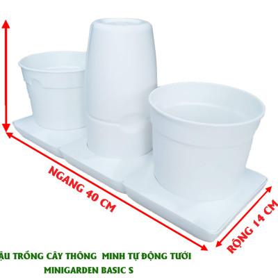 Chậu trồng rau sạch tự động tưới nước và tự chăm sóc rau tại nhà trong 2 tháng Minigarden Basic S (1 bộ gồm 2 chậu S, 1 khay hứng nước, 1 bình chứa nước và phân)