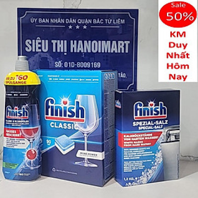 combo Viên rửa chén bát Finish 90 viên + Muối làm mềm nuớc finish 1.2kg + nuớc làm bóng bát chén finish 400ml