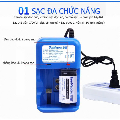 Bộ Sạc Pin Đa Năng Doublepow Thông Minh Bjảo Vệ Pijn, - Tự Ngắt, Đèn Báo, Chất Lượng Cao, ĐÈN TRANG TRÍ