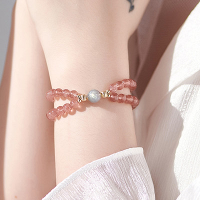 Vòng 2 line đá thạch anh dâu phối xà cừ - Ngọc Quý Gemstones