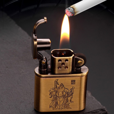 Vỏ Hột Quẹt Bật Lửa Xăng Đá Độc Lạ Dolphin HY676 Khắc Quan Vũ Đẹp Độc Lạ - Dùng Xăng Bấc Đá Cao Cấp