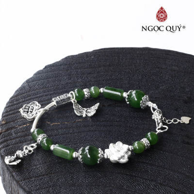 Vòng ngọc bích phối charm bạc mệnh hỏa, thổ - Ngọc Quý Gemstones