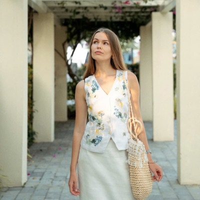 Áo Vest Linen Thêu Tay Mơ Top238 thời trang thiết kế Hity