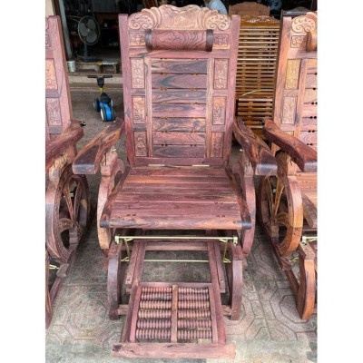 ghế thư gián đu đưa masage chân gỗ cẩm