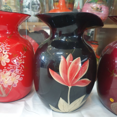 Bình hoa sơn mài cao cấp miệng kiểu loe, cắm hoa, trang trí, quà tặng ý nghĩa size 21.5x14x14 cm