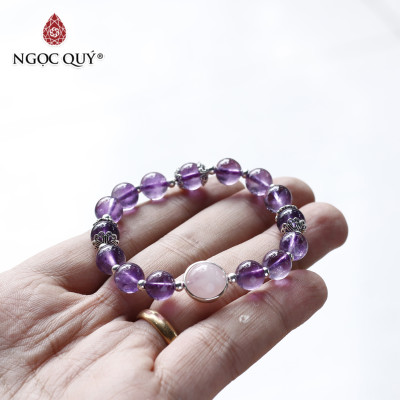 Vòng tay đá thạch anh tím phối thạch anh hồng 8mm mệnh hỏa, thổ - Ngọc Quý Gemstones