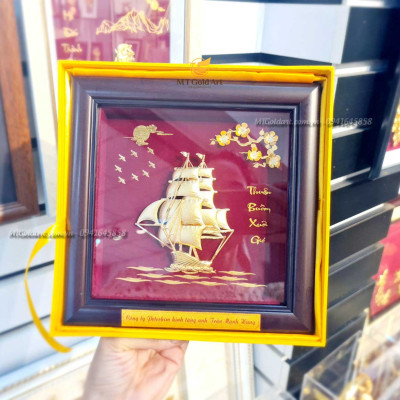 Tranh thuyền thuận buồm xuôi gió (20x20cm) MT Gold Art- Hàng chính hãng, trang trí nhà cửa, quà tặng sếp, đối tác, khách hàng.