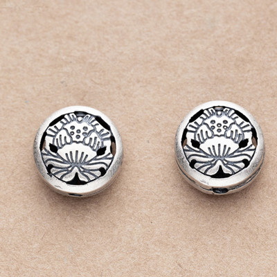 Combo 2 cái charm bạc hình tròn hoa sen xỏ ngang - Ngọc Quý Gemstones