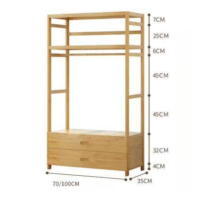 Giá Treo Quần Áo _ Tủ Quần Áo Gỗ Tre 2 Ngăn Kéo Kèm Kệ Chứa Đồ Phong Cách Hàn Quốc Đẹp Độc Đáo KT 70cm TUR068