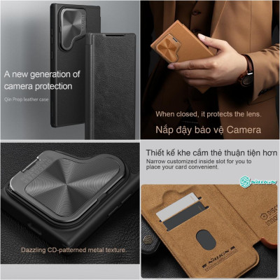 BAO DA cho SAMSUNG GALAXY S24 ULTRA 5G - S24+ 5G NILLKIN QIN PROP - bảo vệ Camera kiêm giá đỡ - Hàng chính hãng