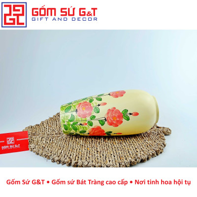 Lọ hoa dáng bom vẽ hoa hồng Gốm Sứ G&T