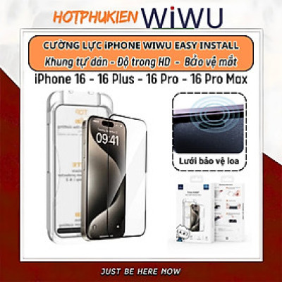 Kính cường lực khung tự dán cho iPhone 16 / 16 Plus / 16 Pro / 16 Pro Max hiệu WIWU SQ-008 Easy install - Viền siêu mỏng 0.33mm, chống mẻ cạnh, Phủ nano siêu mượt - Hàng nhập khẩu