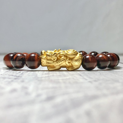 Vòng tay Thạch Anh Mắt Hổ nâu đỏ 8mm mix tỳ hưu bạc