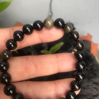 VÒNG ĐÁ MẮT MÈO OBSIDEN 8LY NỮ MỆNH THUỶ ĐÁ TỰ NHIÊN