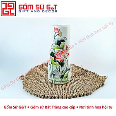 Lọ hoa dáng ống vẽ sen hạc Gốm Sứ G&T