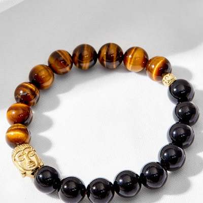 Vòng tay thạch anh mắt hổ mix mã não đen phối Phật may mắn Ngọc Quý Gemstones