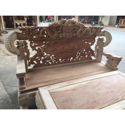 Bộ Bàn Ghế Nghê Đỉnh Tay Khuỳnh Gỗ Xà Cừ