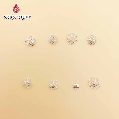Combo 20 cái charm bạc trắng chụp hạt họa tiết cỏ 5 lá - Ngọc Quý Gemstones