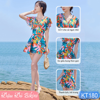 Bộ bơi liền thân nữ dáng váy quyến rũ, thun bơi đẹp co giãn 4 chiều thoáng mát, áo có sẵn gọng đệm, tôn dáng giấu bụng tốt | KT180