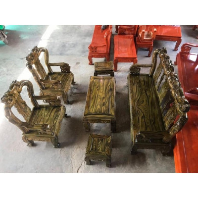 bộ bàn ghế quốc đào gỗ tràm tay 10 phun vân