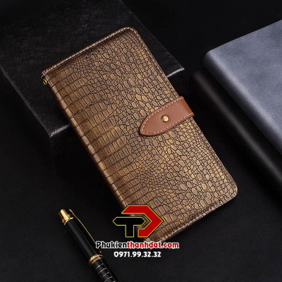 Bao da dạng ví dành cho OPPO Reno6 5G hiệu IDEWEI vân da cá sấu có quai cài - Hàng chính hãng