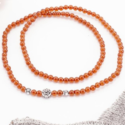 Vòng 3 Line Đá Garnet Cam Phối Charm Bạc (4mm) Ngọc Quý Gemstones