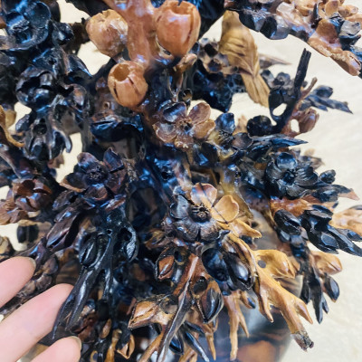 Bình hoa mai lan phú quý trang trí phong thủy hút tài lộc bằng gỗ mun hoa kt cao 56×38×28cm