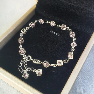 Vòng Tay Lắc Tay Nữ Đính Đá Hộp Lập Phương BẠC HIỂU MINH LTU564