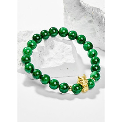 Vòng Tay Phong Thủy Nữ Đá Cẩm Thạch Sơn Thủy Phối Charm Tuổi Sửu Bạc Mạ Vàng 24K (8mm) Mệnh Mộc, Hỏa Ngọc Quý Gemstones