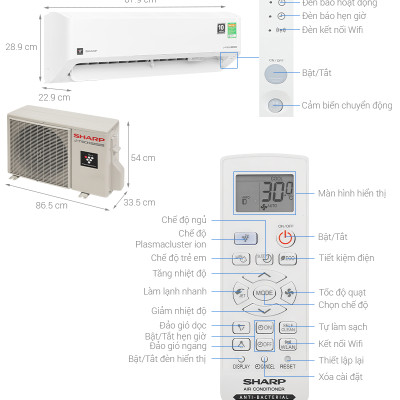 Máy lạnh Sharp Inverter 2 HP AH-XP18CHW - HÀNG CHÍNH HÃNG - CHỈ GIAO HCM
