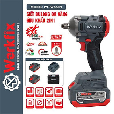 Máy Siết Bulong Workfix 360N- WF-IW360N - Đa Năng 2 Trong 1 - Lực Siết 360N.m - Động Cơ Từ Lõi Đồng - 2 Pin 21V/3Ah - Bảo hành chính hãg