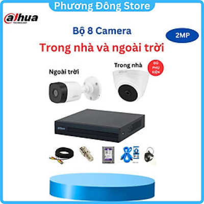 Trọn Bộ 8 Camera Quan Sát Dahua 2.0M Full HD 1080P vỏ thép kèm ổ cứng HDD tùy chọn + đầy đủ phụ kiện - Hàng chính hãng