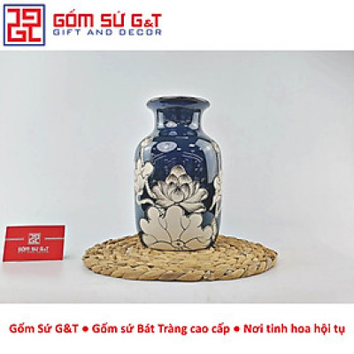 Lọ hoa men hỏa biến dáng phích cổ thấp vẽ sen Gốm Sứ G&T