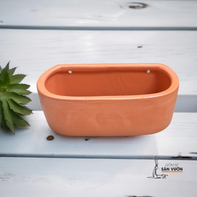Chậu Treo Tường Gốm Đất Nung Hình Chữ Nhật Tròn