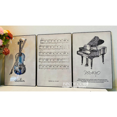 (CÓ ẢNH THẬT) Tranh treo tường cây đàn trang trí decor âm nhạc 16 kèm đinh treo