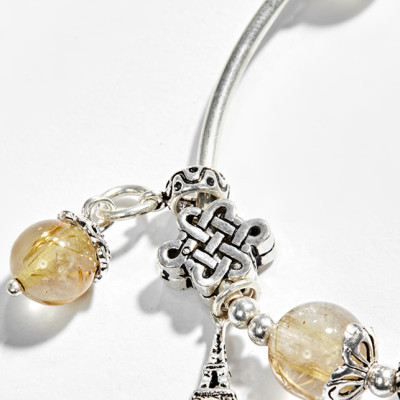 Vòng tay thạch anh tóc vàng phối charm trái tim bạc (10mm) Ngọc Quý Gemstones