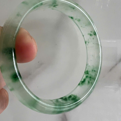 Vòng Tay Nữ Bản Hẹ Đá Mã Não DuLong Trắng Xanh Rong Biển Bông Trong Bóng Đẹp Ni Ni 57mm Cao 12mm Dầy 7mm Nữ 54kg - 58kg đeo tay xinh rẻ đẹp món quà tặng ý nghĩa ạ 