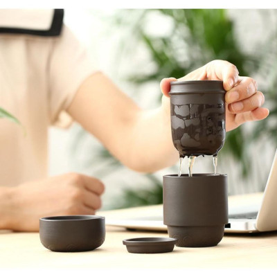 Bộ Bình Trà Gốm Sứ 4 Tách Kèm Túi Đựng Du Lịch Cao Cấp