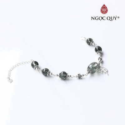 Vòng tay hạt hình lu thống đá thạch anh tóc phối charm bạc cỏ 4 lá - Ngọc Quý Gemstones